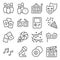 Entertainment Vector Line Icon Set. Contains such Icons as Confetti, Slot Machine, Bowling, Party Mask, Slate Movie and more. Expa