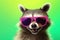 entertainment young music party background fun portrait raccoon glasses pet animal. Generative AI.