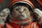 Enthralled cat in astronaut gear gazing