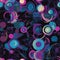 Enthralling maximalist pattern with blue and purple circles on black