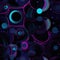 Enthralling maximalist pattern with blue and purple circles on black