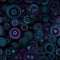 Enthralling maximalist pattern with blue and purple circles on black