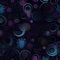 Enthralling maximalist pattern with blue and purple circles on black