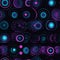 Enthralling maximalist pattern with blue and purple circles on black