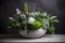 enthralling mix of greenery and concrete for a unique floral arrangement