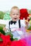 Enthusiastic baby boy at festive table