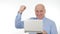 Enthusiastic Businessman Use a Laptop for Communication and Gesticulate Happy