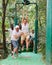 Enthusiastic emotions from the descent on stretched rope in an amusement park