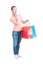 Enthusiastic and happy woman holding shopping bags