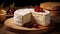 An enticing composition highlighting a Camembert cheese wheel as the