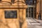 Entrance area of the Frankfurt Stock Exchange with a sign