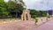 The entrance of Centennial Park near old town in Cartagena, Columbia on a hazy day.