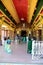 Entrance corridor with pilgrims and faithful worshippers at Nallur Kandaswamy Hindu temple Jaffna Sri Lanka