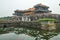 Entrance door from the imperial city, Hue, Vietnam. On a foggy day.