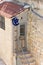 Entrance door to the house decorated with a star and a crescent near the Damascus Gate in old city of Jerusalem, Israel