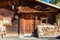 Entrance door to old wooden cabin at mountain meadow in the austrian alps, Zillertal Austria Europe