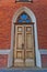 Entrance of Dormition Blessed Mary church in Lodz, Poland