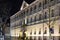 Entrance and facade of the town hall of Neuwied, Germany, at night