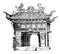 Entrance-Gate to the Temple of Confucius at Shanghai, opening,  vintage engraving
