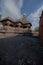 Entrance of Grishneshwar temple-Stone wall and stapes Verul Ellora Aurangabad MAHARASHTRA