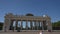 Entrance group with columns of Gorky Park in the summer during Lockdown Covid-19. Shooting in motion