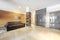 Entrance hall of a residential apartment building with marble floors