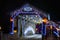 Entrance Of Herr's Mill Covered Bridge Adorned With Twinkling Blue And White Christmas Lights