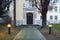 Entrance of historical building, listed as monument in Erfurt. The word means school for the deaf