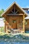 Entrance of a luxury rustic log cabin