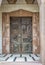 Entrance metal door with embossing of the Basilica of the Annunciation in Nazareth, Israel