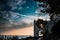 Entrance of the Miramare Castle in Trieste Italy in Europe next to the mediterranean sea with a couple while sunset. Dramatic view