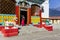 Entrance with monk of Tibetan Buddhism Temple in Sikkim, India