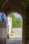 Entrance of Orthodox monastery Saints Asomatos in Penteli, a mountain to the north of Athens, Greece