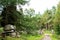 Entrance path to the Druid`s Temple in the Swinton Estate, Ripon, North Yorkshire, England.