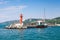 Entrance pier in port of Balchik. Pier and ship