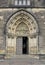 Entrance portal of the church on Vysehrad in Prague with sculpture of the Last Judgment