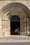 Entrance and portal at the Collegiale church of Saint Emilion, France