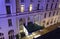 Entrance of prestigious Hotel Atlantic in Hamburg Germany Europe with pages in the night one day after the end of the G20 summit i