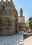Entrance of public historic Al Hakim Mosque - Enlightened Mosque - and Minaret, Moez Street, Cairo