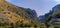 The entrance of a spectacular cliff gorge called Cheile Turzii Turda Gorge. Steep rock with forest and mountains. Natural