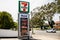 Entrance to 7 Eleven petrol service station and fuel prices