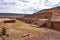 Entrance to the Akapana Pyramid at Tiwanaku, an ancient archeological site and UNESCO world heritage site near La Paz, Bolivia