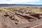 Entrance to the Akapana Pyramid at Tiwanaku, an ancient archeological site and UNESCO world heritage site near La Paz, Bolivia