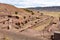 Entrance to the Akapana Pyramid at Tiwanaku, an ancient archeological site and UNESCO world heritage site near La Paz, Bolivia