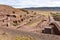 Entrance to the Akapana Pyramid at Tiwanaku, an ancient archeological site and UNESCO world heritage site near La Paz, Bolivia