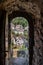 Entrance to a castlewith steel door and outlook on the city