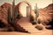 Entrance to the desert with cactuses. 3d render