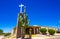 Entrance To Desert Church With Large Saguaro Cactus