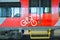 Entrance to electric train car for passengers with bicycles. Russian text - 80 seats