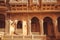 Entrance to historical indian house with ancient design of walls and balconies, Rajasthan of India